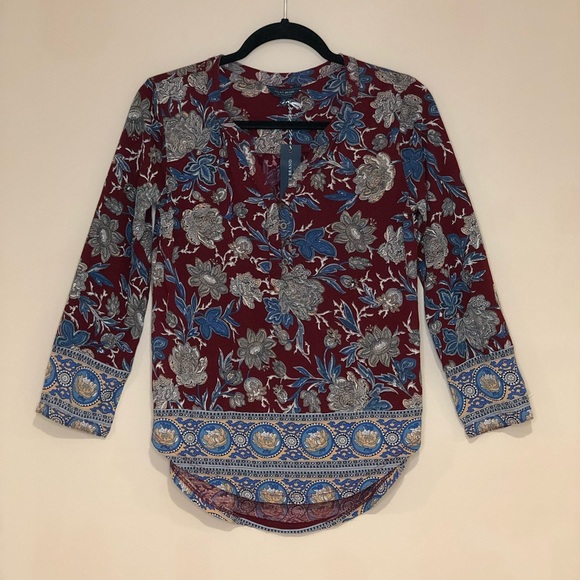 NWT Lucky Brand Burgundy Floral Blouse Top - Picture 4 of 8